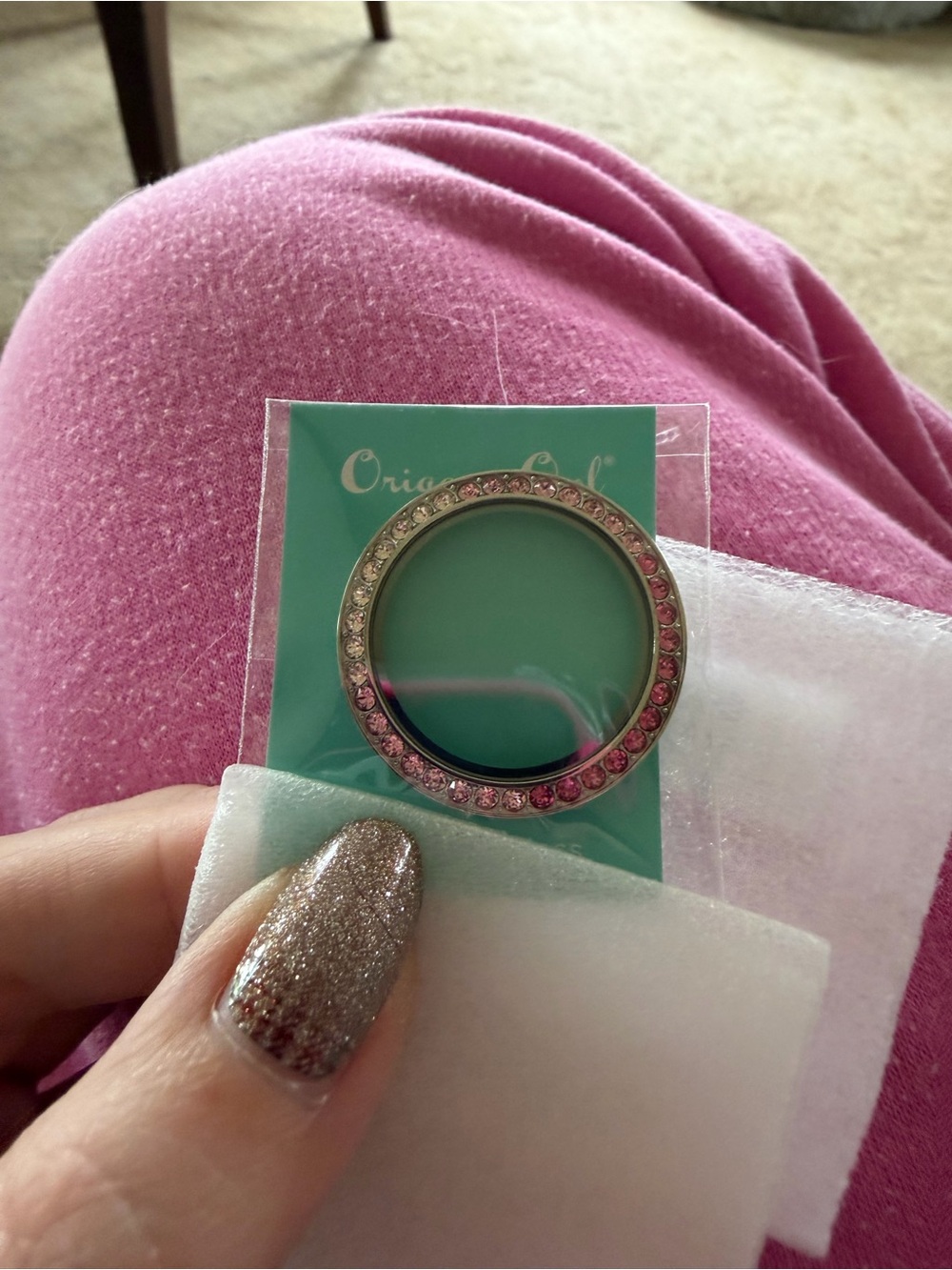 Origami Owl Pink Crystal Circle Living Locket Face